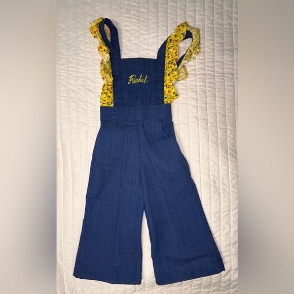 Vintage kids bellbottom overalls with yellow ruffles size T2 [k-34] - Picture 2 of 6